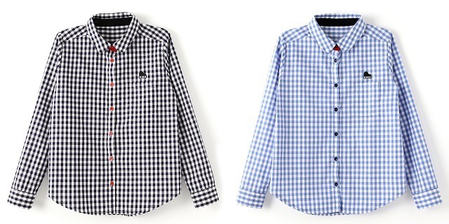 ギンガムチェックシャツ 7,800円+Taxカラー：渚カヲルモデル（左）、碇シンジモデル（右）