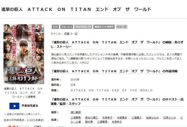 進撃の巨人 ATTACK ON TITAN エンド オブ ザ ワールド tsutaya
