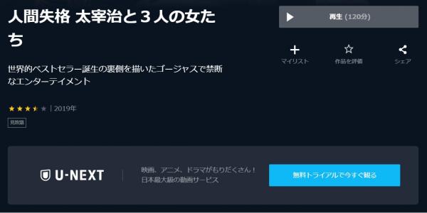 人間失格 太宰治と3人の女たち unext