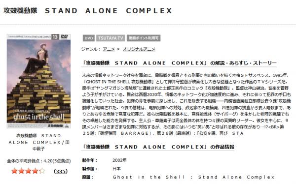 攻殻機動隊 STAND ALONE COMPLEX（1期） tsutaya