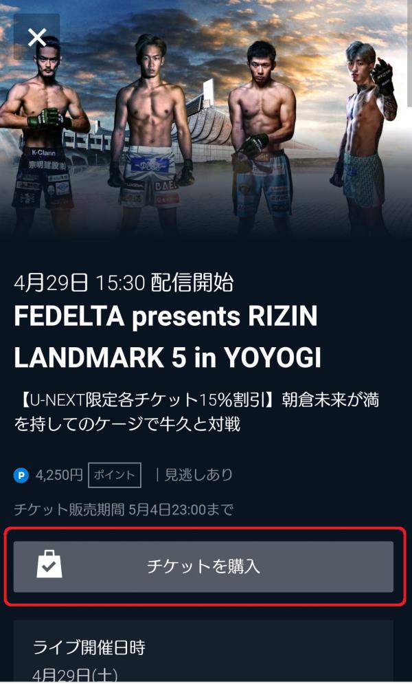 u-next RIZIN LANDMARK vol.5　配信画面