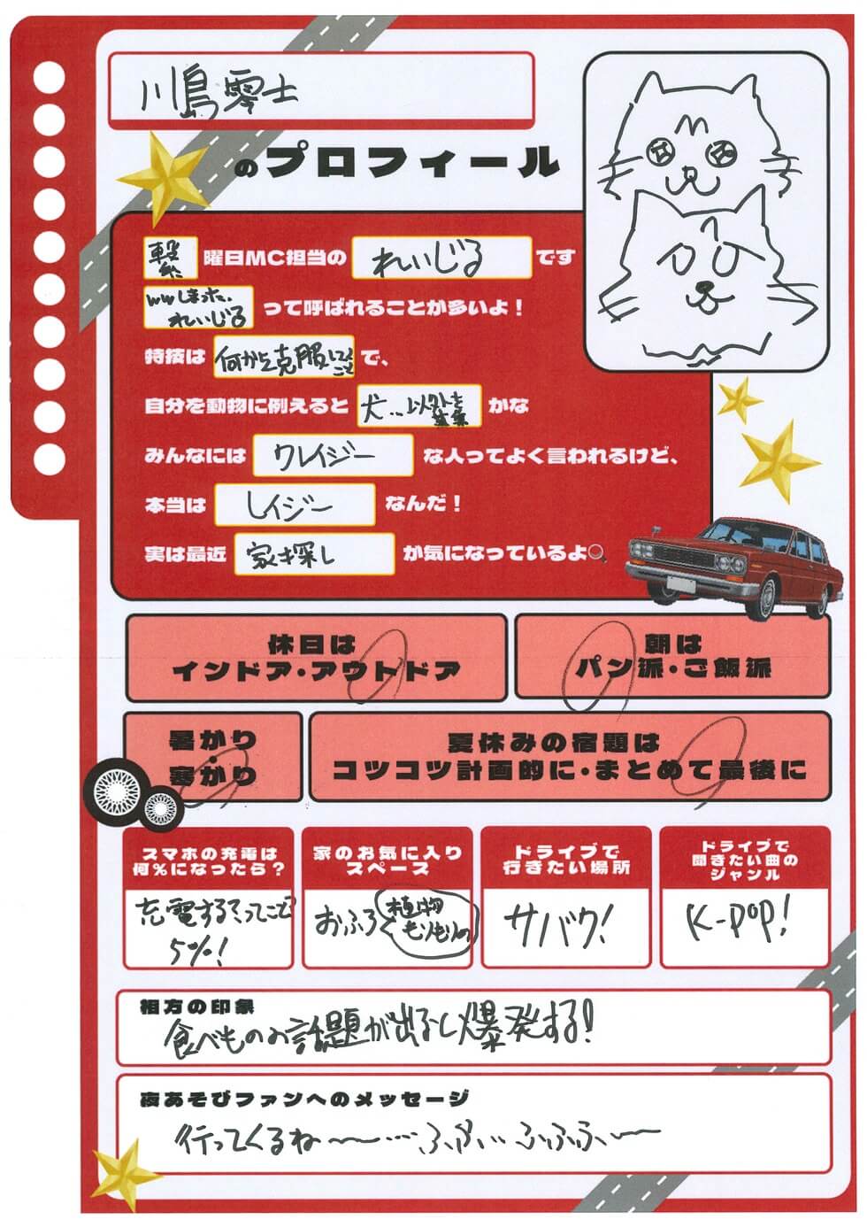 川島零士 プロフィール帳