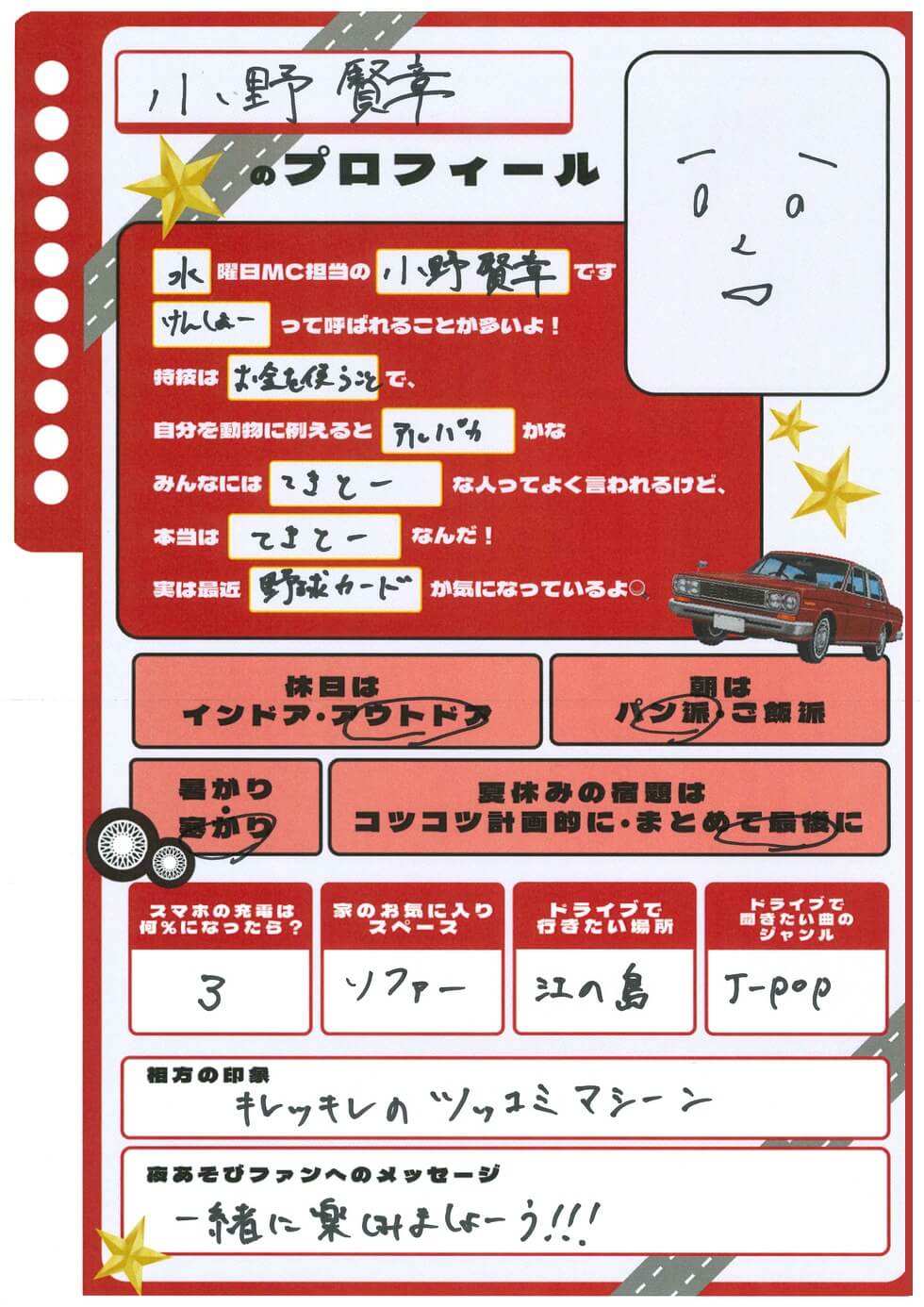 小野賢章 プロフィール帳