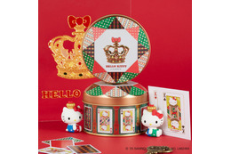 “ハローキティ×王冠”がかわいすぎ♪ レトロなお菓子缶にときめく～！ガラス絵で描いた「ハローキティのトランプ缶」登場 画像