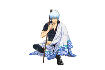 「銀魂万事屋BOX」ロッテリアで数量限定販売　銀さん、イチゴミルクシェーキを飲む 画像