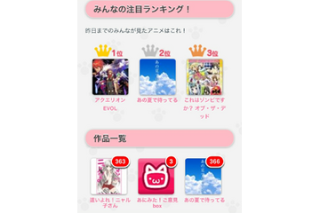 「あにみた！」ベータ版を公開　アニメの情報を記録するスマホサービス 画像
