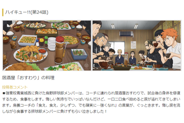 「ハイキュー!!」「ヒロアカ」「ゆるキャン」「このすば」…アニメの“好きな食事シーン”といえば？ 画像