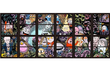 水木しげるの絵描く妖怪がステンドグラスに　米子鬼太郎空港にパブリックアート登場 画像