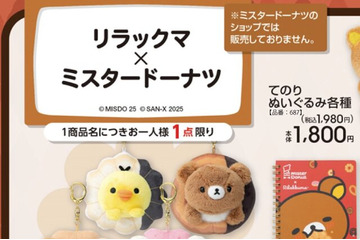 アベイルの「リラックマ×ミスタードーナツ」グッズが可愛い！ドーナツを持ったてのりぬいぐるみ、日常使いできる文房具など【UPDATE】 画像