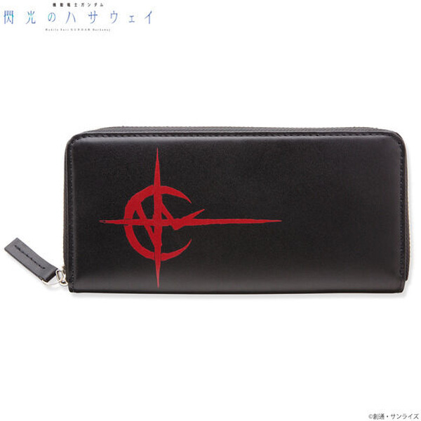 閃光のハサウェイ　長財布 ガンダム 閃光のハサウェイ」黒の牛革に赤のマフティーマークが