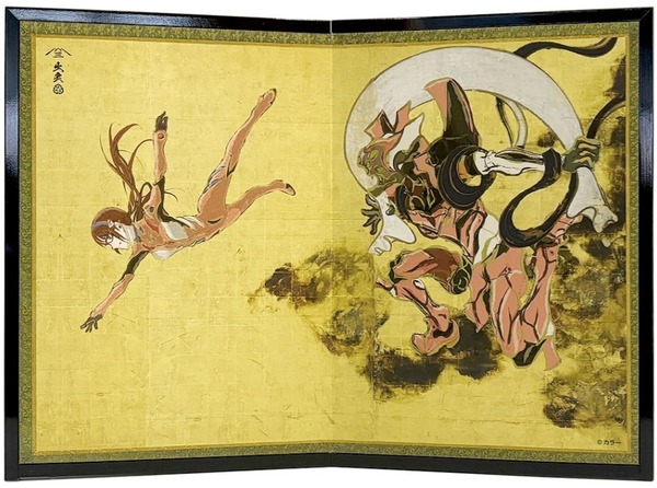 壁掛け　風神と雷神 エヴァ」×国宝「風神雷神図屏風」！シンジ、アスカ、レイ、マリ
