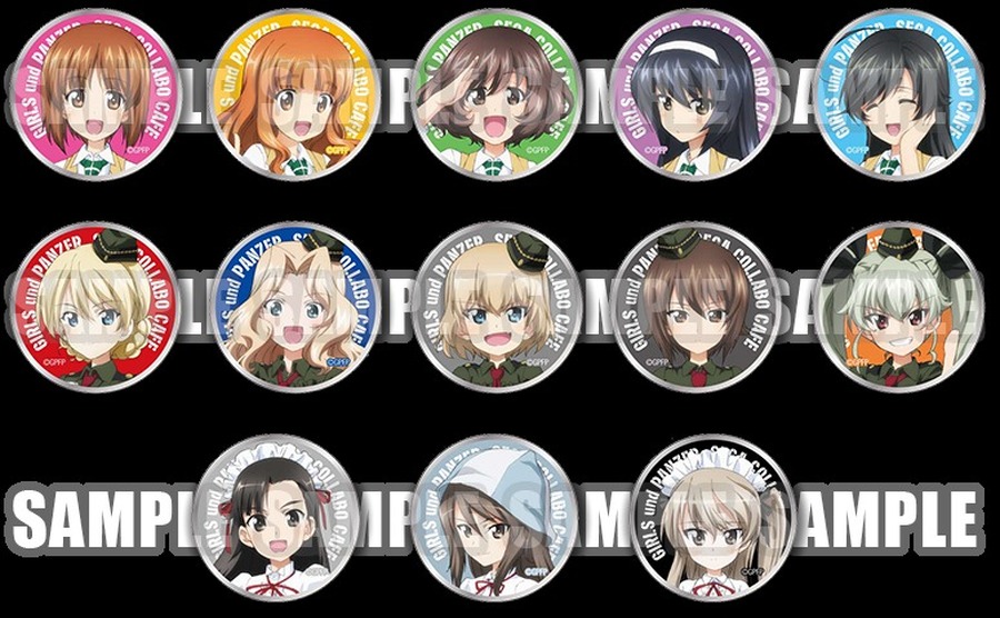 「前回缶バッジ（全13種・ランダム）」500円（税込）(C)GIRLS und PANZER Finale Projekt (C)SEGA