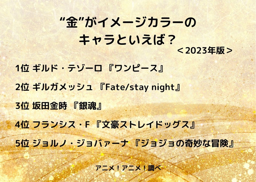 [“金”がイメージカラーのキャラといえば？ 2022年版]ランキング1位～5位