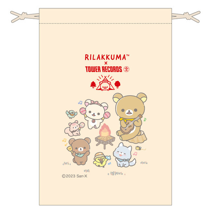 「Rilakkuma × TOWER RECORDSキャンペーン2023」コラボ巾着 2023 770円（税込）（C）2023 San-X Co., Ltd. All Rights Reserved.