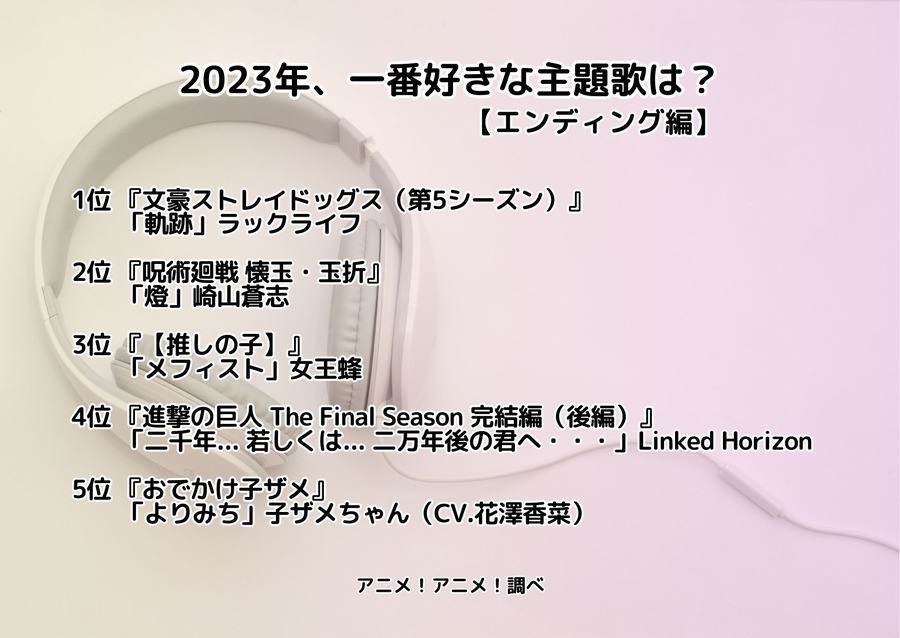 [2023年、一番好きな主題歌は？＜エンディング編＞]ランキング1位～5位