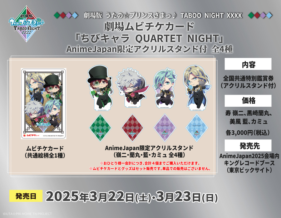 劇場ムビチケカード「ちびキャラ QUARTET NIGHT」AnimeJapan限定アクリルスタンド付　全4種