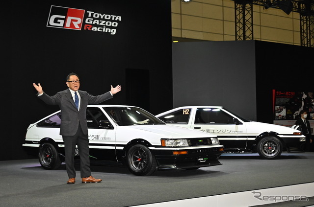 AE86 カローラレビンのEVと、水素エンジンのスプリンタートレノを発表する豊田章男社長