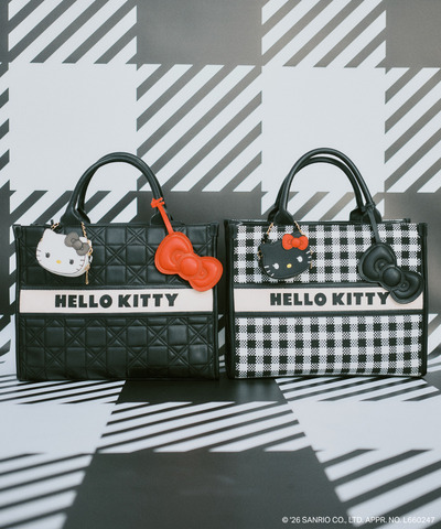 HELLO KITTY×VIS「リボンチャームトートバッグ」Black / Check