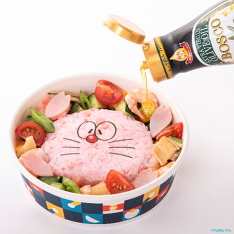 「桜ドラえもん」のちらし寿司～BOSCOエキストラバージンオリーブオイルをかけて～