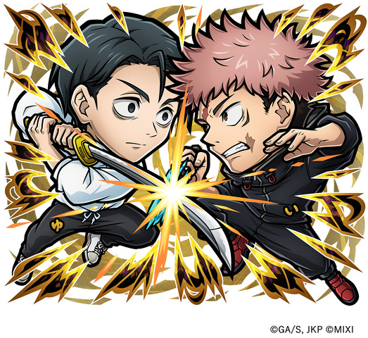 【ミラクルコトダマン】冥属性 ★6　虎杖悠仁vs乙骨憂太 （進化後）　CV：榎木淳弥（虎杖悠仁）緒方恵美（乙骨憂太）