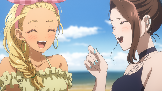 TVアニメ『オタクに優しいギャルはいない!?』5時限目（第5話）「どうよ？うちらの水着は○」（○は正しくはハートマーク）場面カット