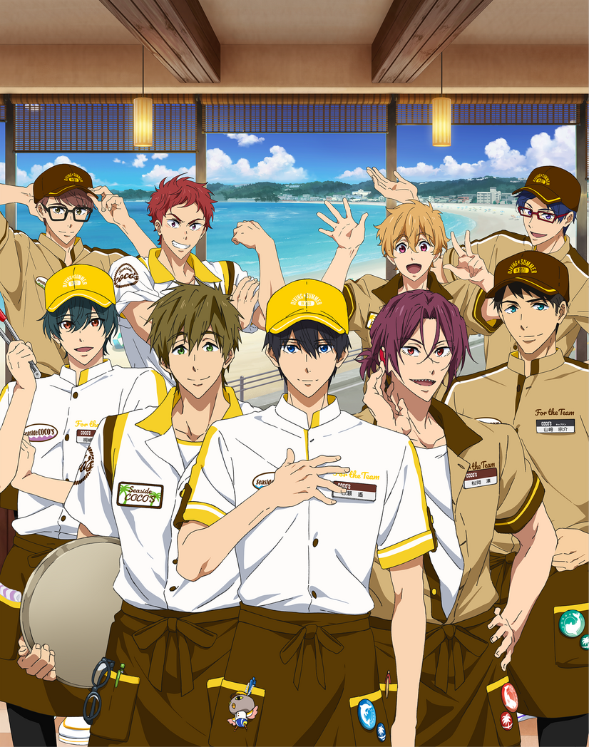 「ココス×劇場版 Free!-the Final Stroke- ひと夏のシーサイド・メモリーズキャンペーン」キービジュアル（C）おおじこうじ・京都アニメーション／岩鳶町後援会2021