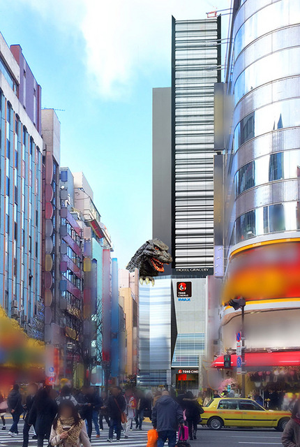 2015年4月に完成予定の“ゴジラヘッド” in ホテルグレイスリー新宿（靖国通りから見たイメージ図）