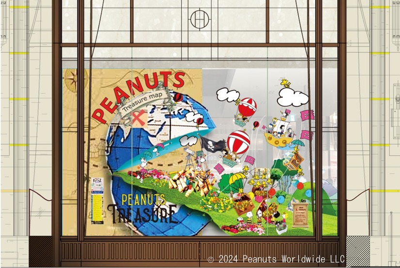 「PEANUTS TREASURE」コンコースウィンドー2号（C）2024 Peanuts Worldwide LLC