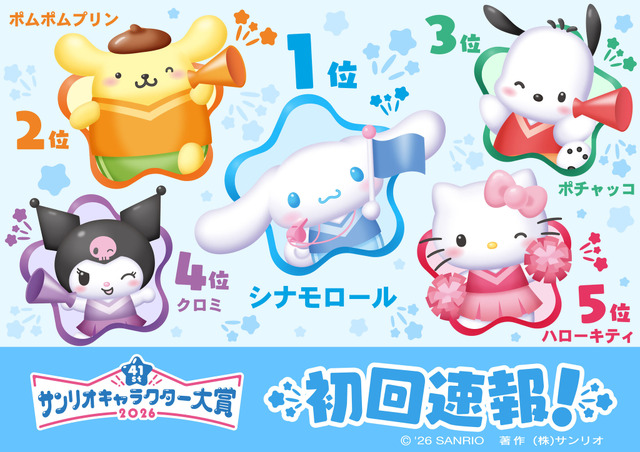 「2026年サンリオキャラクター大賞」初回速報1位はシナモロール！ポムポムプリンらがランクインした上位10位を発表