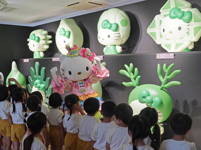 ハローキティが全32種の“藻類”になった!? キティのソファーやシナモンたちが覗く窓も設置！「ハーモニーランド」35周年で大分県・暘谷駅がリニューアル