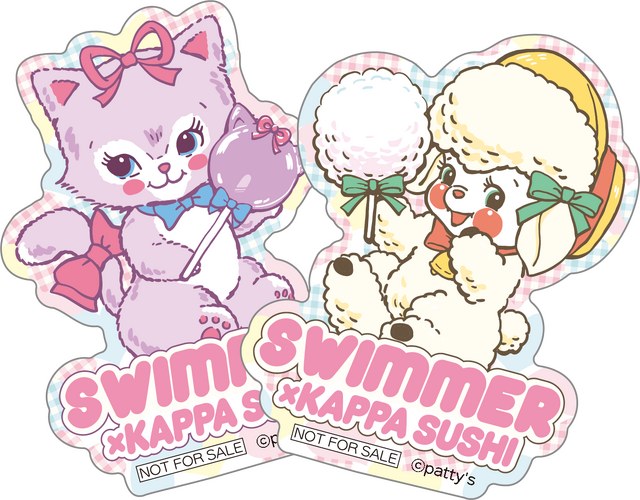 「SWIMMER」×かっぱ寿司コラボ！ キャミーやラッフィーのレトロポップなデザインが可愛すぎる♪ 食べ放題にチャレンジしてオリジナルステッカーをゲットしよう！