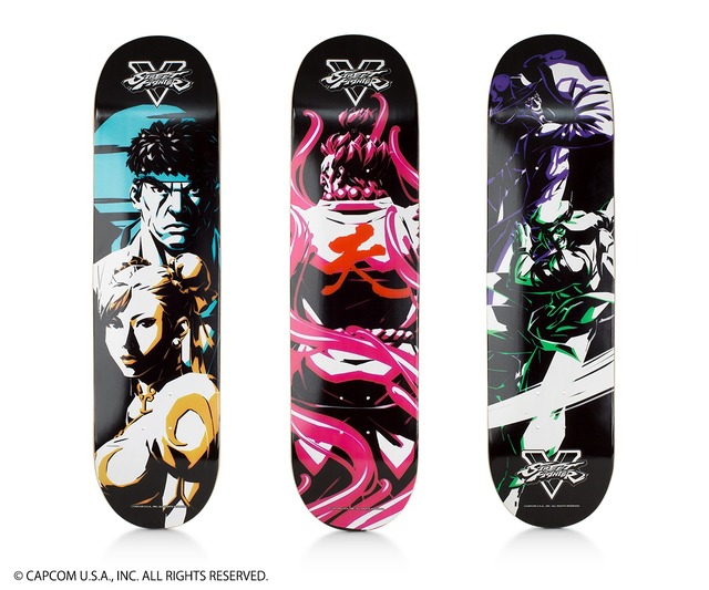 リュウ&春麗　スケートデッキ豪鬼　スケートデッキファン&ラシード　スケートデッキ　各16,200円　(C)CAPCOM U.S.A., INC. ALL RIGHTS RESERVED.