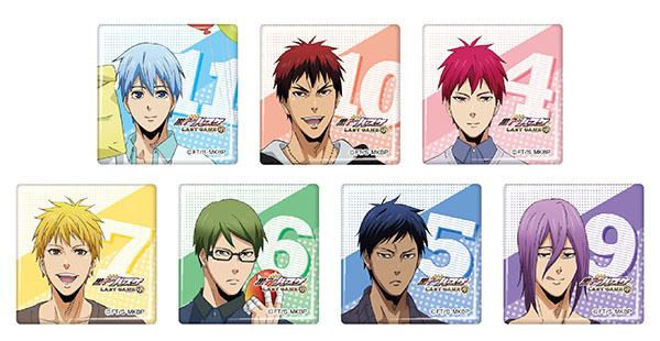 スクエア缶バッジ（全7種・ランダム） 400 円（税込）(C)藤巻忠俊／集英社・劇場版「黒子のバスケ」製作委員会