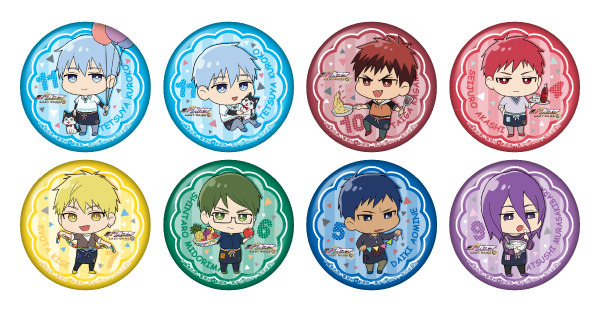 デフォルメ缶バッジ～ホームパーティーver.～（全 8種・ランダム） 400 円（税込）(C)藤巻忠俊／集英社・劇場版「黒子のバスケ」製作委員会