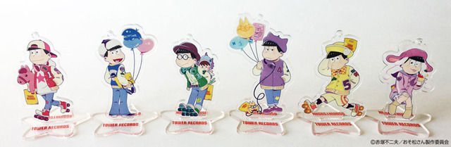 「おそ松さん×TOWER RECORDS アクリルキーホルダー（スタンド付）」各1,080円(C)赤塚不二夫／おそ松さん製作委員会