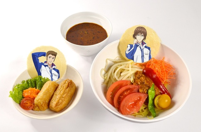 「不二周助のカレーつけ麺＆河村 隆の特製いなりと付け合せセット」(1,000 円)(C)許斐 剛／集英社・ＮＡＳ・新テニスの王子様プロジェクト