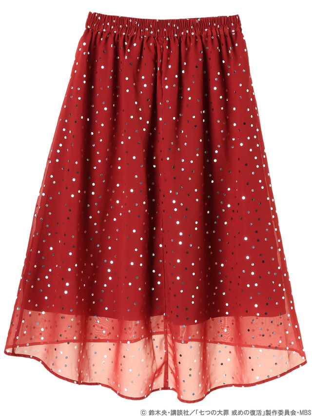 earth music＆ecology Japan Label ×『七つの大罪 戒めの復活』バンイメージドットプリントイレヘムスカート4,990円+税(C)鈴木央・講談社／「七つの大罪戒めの復活」製作委員会・MBS produced by CHORD co.,ltd.