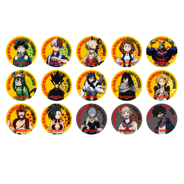 「僕のヒーローアカデミア×TOWER RECORDS CAFE」トレーディング缶バッジ （全 15 種）：各 540 円(C)堀越耕平／集英社・僕のヒーローアカデミア製作委員会