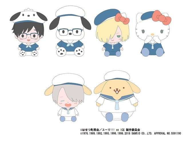 むにゅぐるみS 6種 　各3,000円＋税（C)はせつ町民会／ユーリ!!! on ICE 製作委員会（C)1976,1989,1992,1993,1996,1998,2018 SANRIO CO.,LTD, APPROVAL NO.S591190