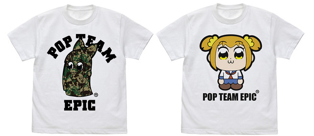 「ピピ美カモフラ柄 Tシャツ」2,900円+税 (C)大川ぶくぶ／竹書房　＆　「ベイビーポプ子 フルカラーTシャツ」4,000円+税 (C)大川ぶくぶ／竹書房