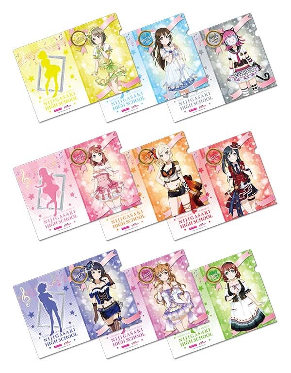 セガコラボカフェ ラブライブ！ 虹ヶ咲学園スクールアイドル同好会　クリアファイル3枚セット（全3種・学年別）　各1200円（税込）(C)2013 PL! (C)2017 PL!S (C)KlabGames (C)S (C)BuSHI (C)SEGA