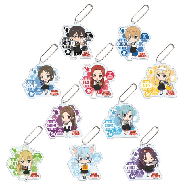 「ソードアート・オンライン アリシゼーション×TOWER RECORDS CAFE」トレーディングアクリルキーホルダー（全 10 種） 600 円＋税 （C）2017 川原 礫／ＫＡＤＯＫＡＷＡ アスキー・メディアワークス／SAO-A Project
