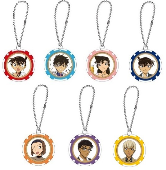 カジノチップ風キーホルダー　（ランダム7種） 各500円（C）青山剛昌／小学館・読売テレビ・TMS 1996（C）2019 青山剛昌／名探偵コナン製作委員会