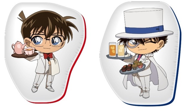 ダイカットクッション 2種（江戸川コナン/怪盗キッド）　各2,500円（C）青山剛昌／小学館・読売テレビ・TMS 1996（C）2019 青山剛昌／名探偵コナン製作委員会