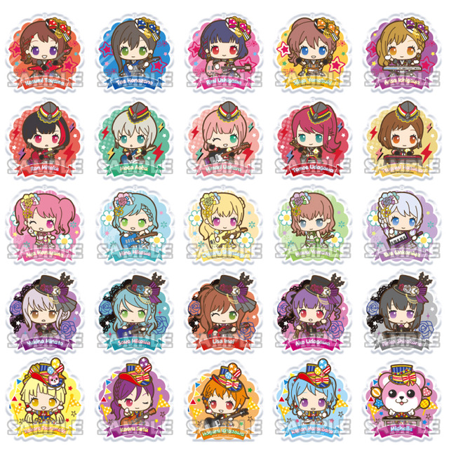 「バンドリ！サンリオパーティ♪ in渋谷マルイ」アクリルキーホルダーサンリオパーティver. 各900円(税抜)（C）BanG Dream! Project （C）Craft Egg Inc. （C）bushiroad All Rights Reserved.