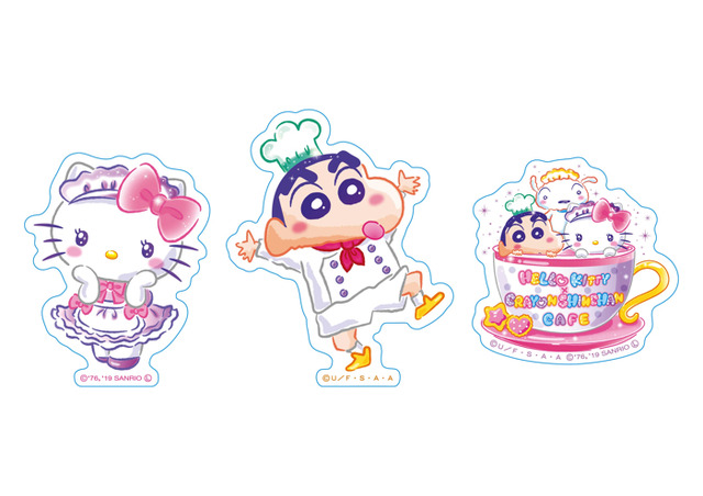 「ハローキティ×クレヨンしんちゃんカフェ」ダイカットステッカー 全3種￥ 350（C） U／F・S・A・A（C） 1976, 2019 SANRIO CO., LTD.APPROVAL NO. G594645