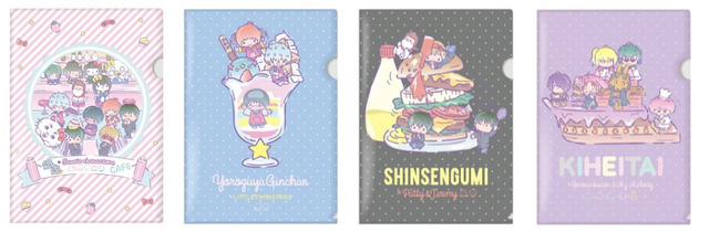 「『銀魂×Sanrio characters』コラボカフェ」クリアファイル（全4種：集合/万事屋/真選組/鬼兵隊）　各400円（C）空知英秋／集英社・テレビ東京・電通・BNP・アニプレックス（C）1976,1982,2019 SANRIO CO.,LTD. TOKYO,JAPAN