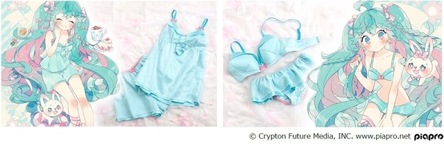 「キャミソール＆タップパンツセット」「ノンワイヤーブラジャー＆ショーツセット」各5,990円（税別）illustration by 上倉エク （C） Crypton Future Media, INC