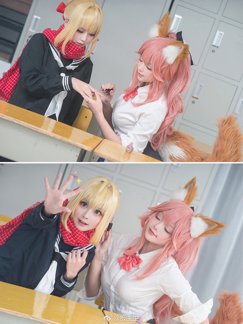 natsume／玉藻の前（学生服ver.）、板医生／ネロ（学生服ver.）『Fate/EXTELLA』