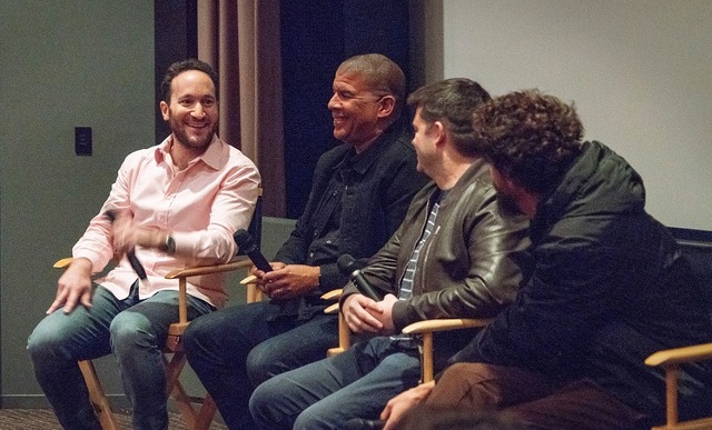 『スパイダーマン：スパイダーバース』監督3名＆クリストファー・ミラー集合写真（C）2018 Sony Pictures Animation Inc. All Rights Reserved. | MARVEL and all related character names: （C）& TM 2019 MARVEL.